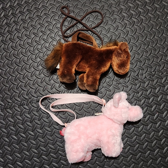 Plush Animal Purse/Bag Lot Horse Pig Bear Rabbit Lamb Zebra Dog - Picture 4 of 8